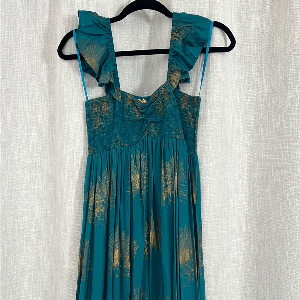 Kahulalea Teal and Gold Maxi Dress